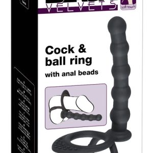 Black Velvet - prsten za testise i penis s analnim Dildom