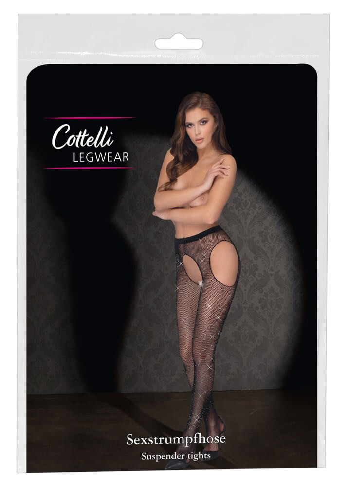 Cottelli Legwear - Otvorene sjajne mrežaste tajice