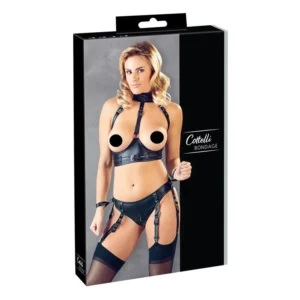 Cottelli Bondage - sjajni otvoreni grudnjak s lisicama